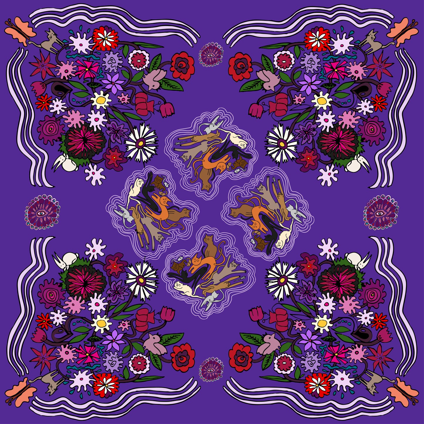Foulard Jardin des chats - Violet