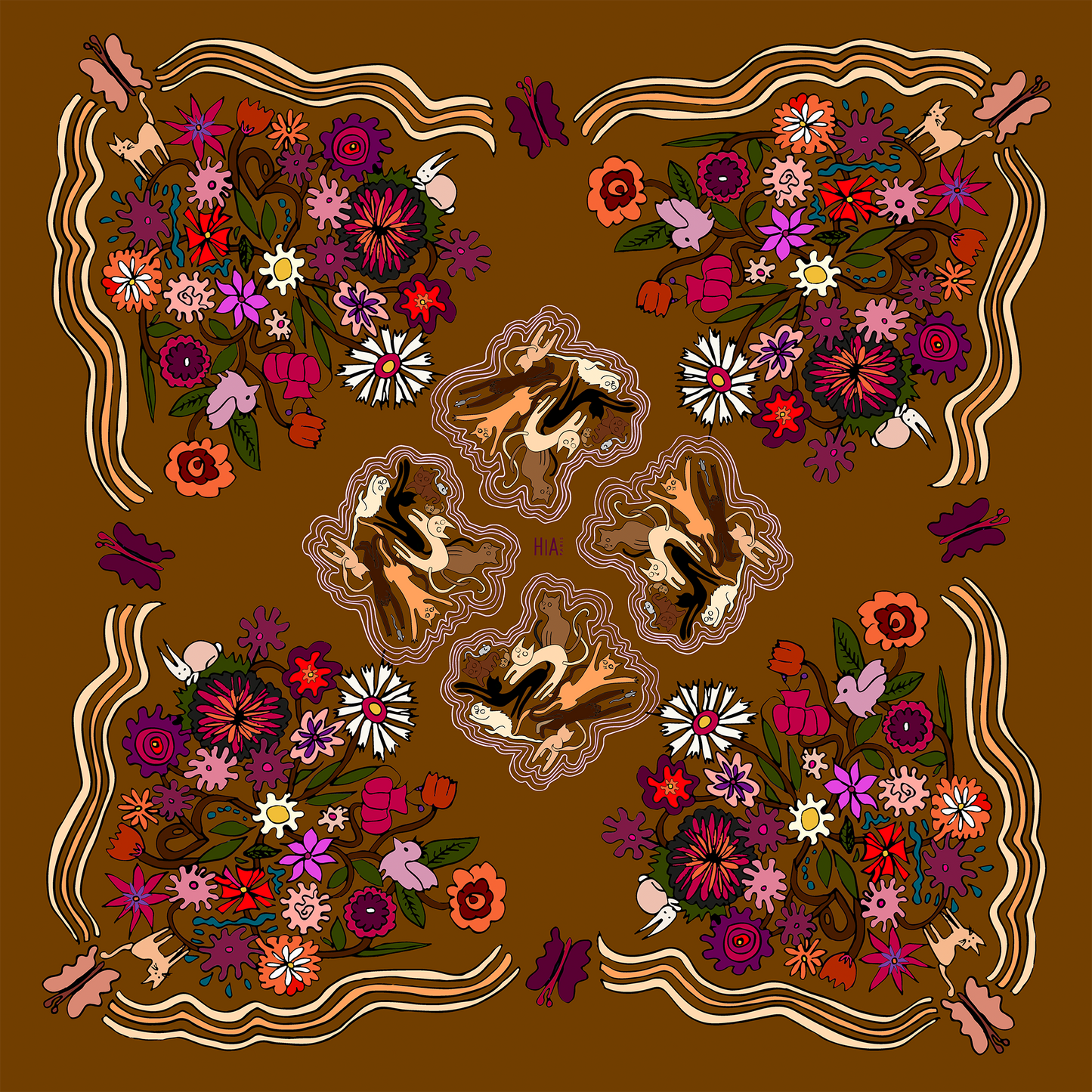 Foulard Jardin des Chats - Brun