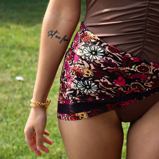 Foulard Jardin en fleurs - lie de vin